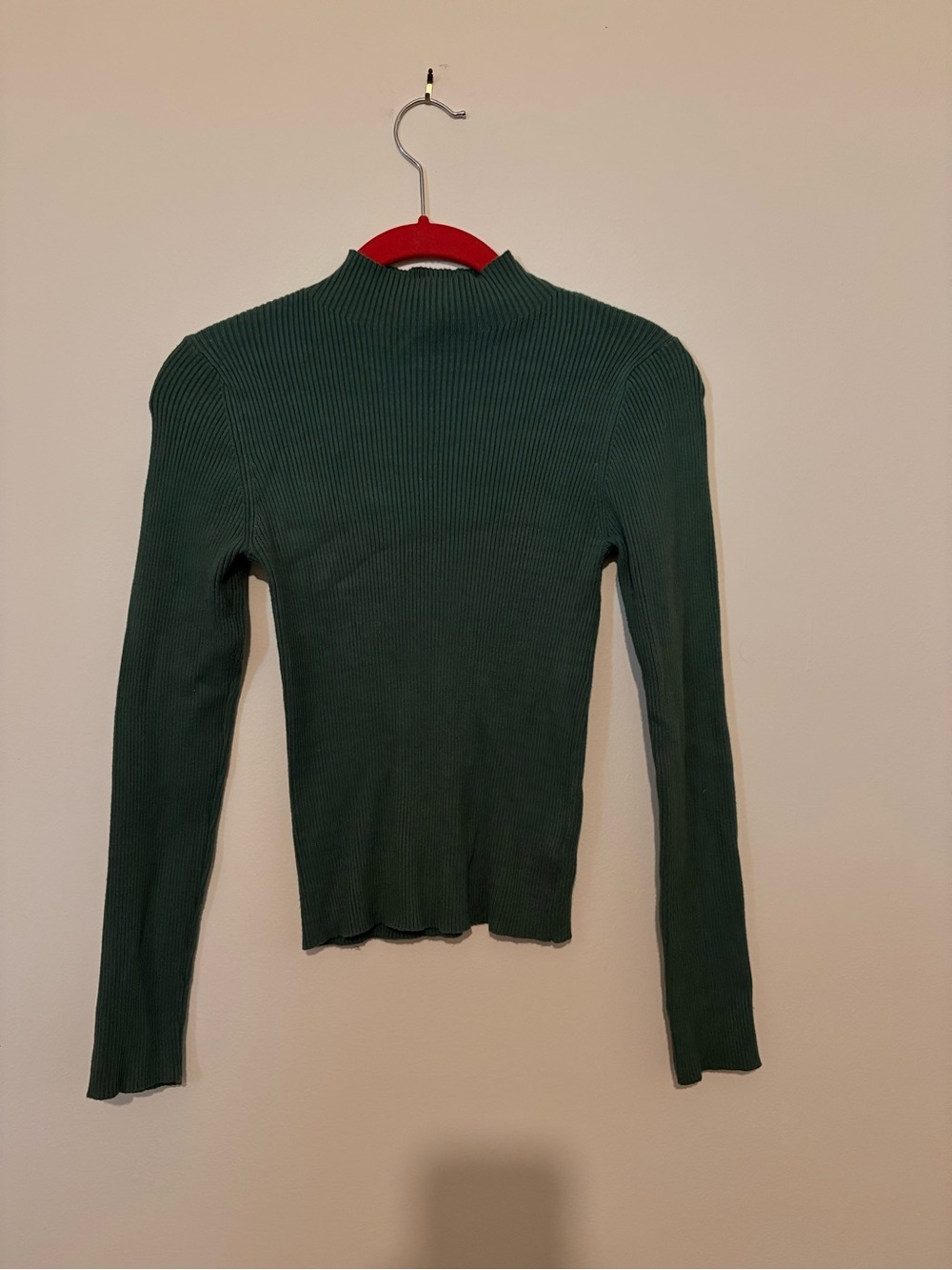 DoubleZero Ribbed Long Sleeve Mock Neck Top - Deep Green